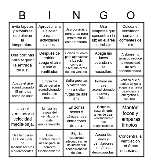 Eficiencia Energética Bingo Card