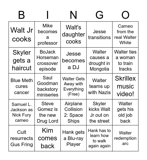 Breaking Bad Season 5 Bingo Card