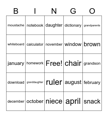 spelling bee Bingo Card