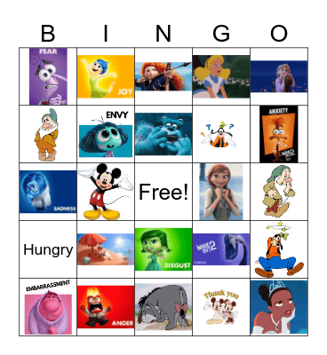 Emotions Bingo Disney Themed Bingo Card