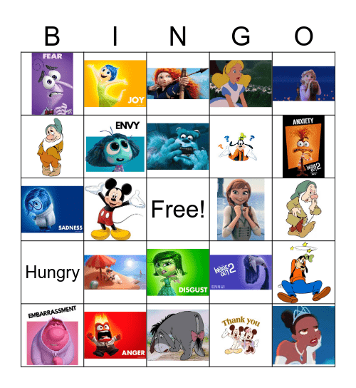 Emotions Bingo Disney Themed Bingo Card