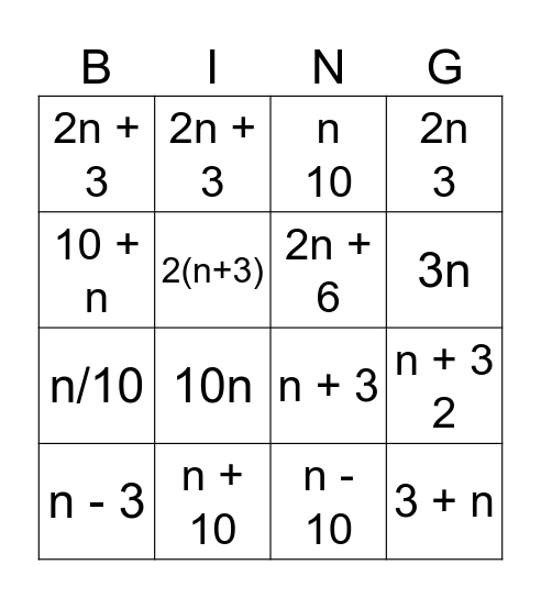 EXPRESSIONS Bingo Card