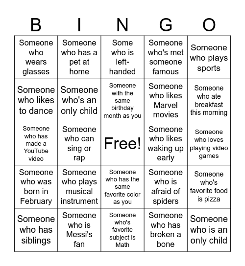 Human Bingo Card