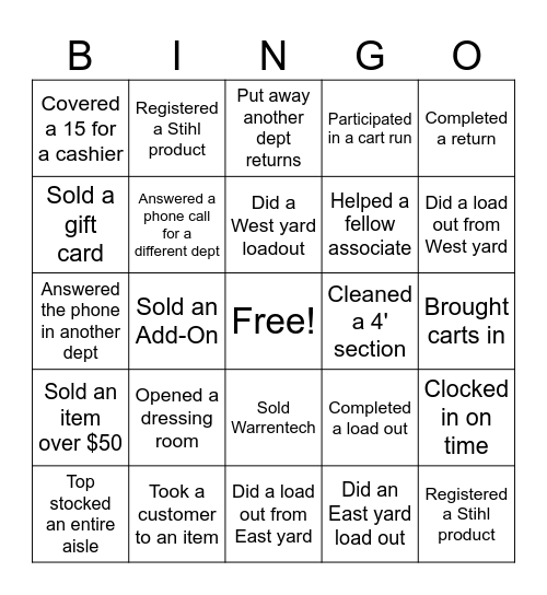 Gold Medal Team Bingo Card