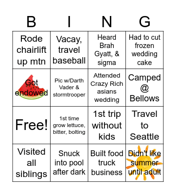 SUMMER FUN Bingo Card