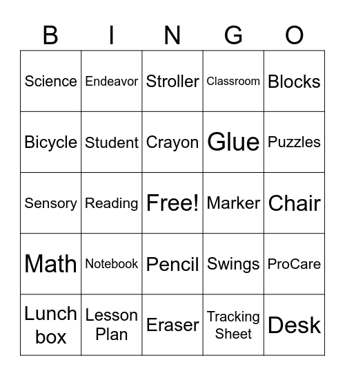 Back-to-School Bingo Card