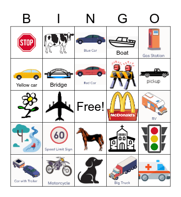 Road Trip Bingo Card