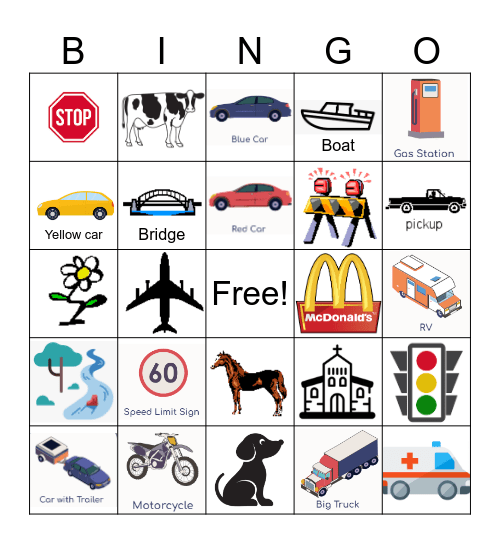 Road Trip Bingo Card