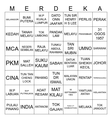 MERDEKA Bingo Card