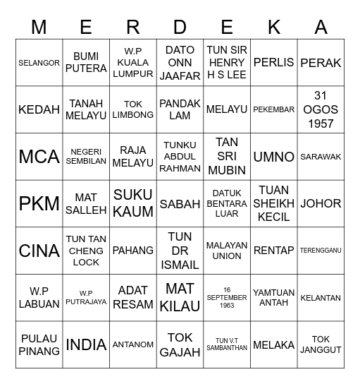 MERDEKA Bingo Card