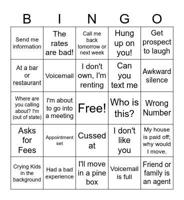 REALTOR Call Night Bingo Card