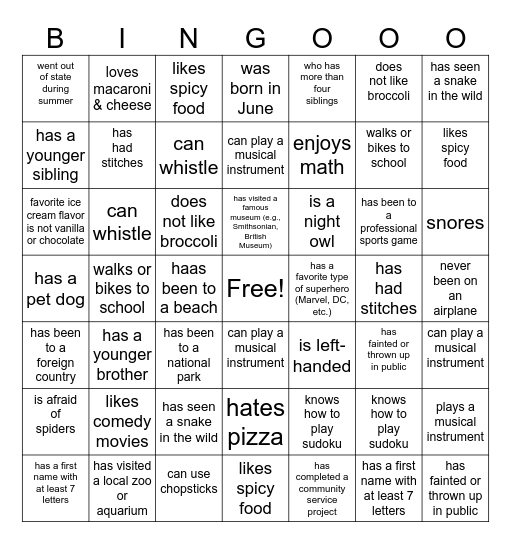 Untitled Bingo Card