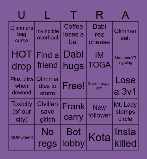 ULTRA RUMBLE BINGO Card