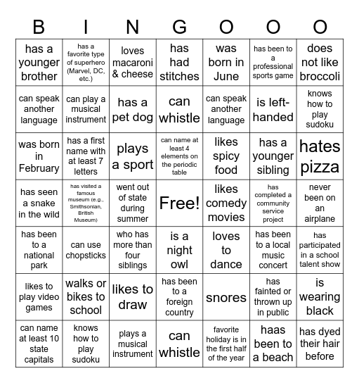 Untitled Bingo Card