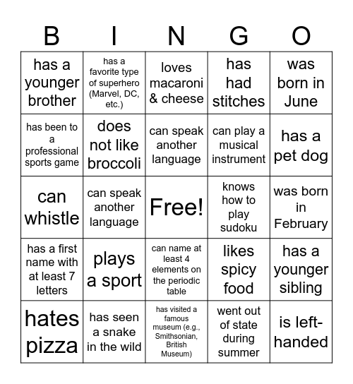 Untitled Bingo Card