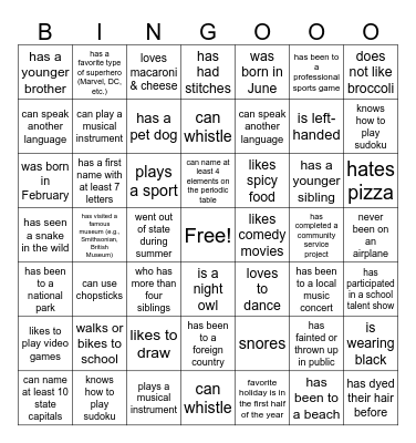 Person Bingo Card