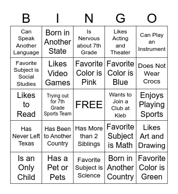 Ice Breaker! Bingo Card