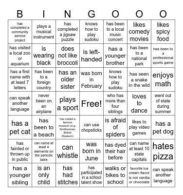 Person Bingo Card