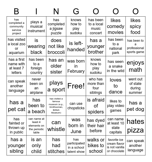 Person Bingo Card