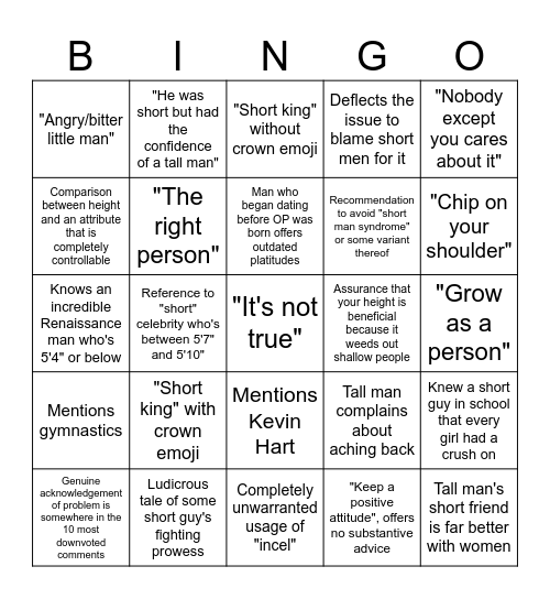 Reddit Gaslight Bingo Card