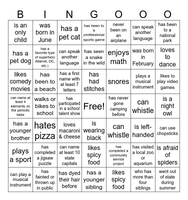 Person Bingo Card