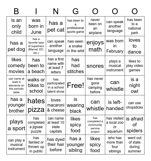 Person Bingo Card