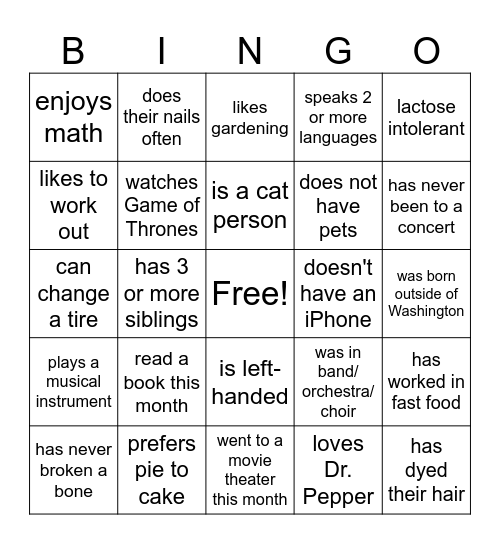 Introductions Bingo! Bingo Card