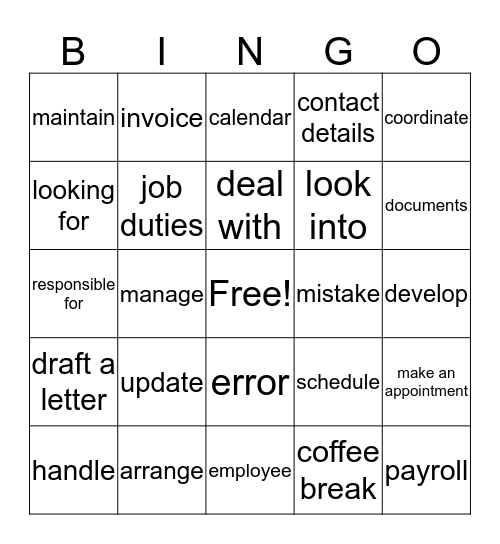 Job Bingo Card