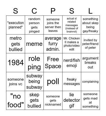 SFA Server Bingo Card