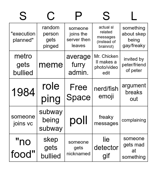 SFA Server Bingo Card