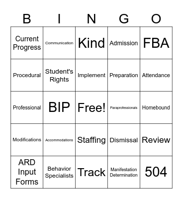Teachers in 504 and ARD Meetings Bingo Card