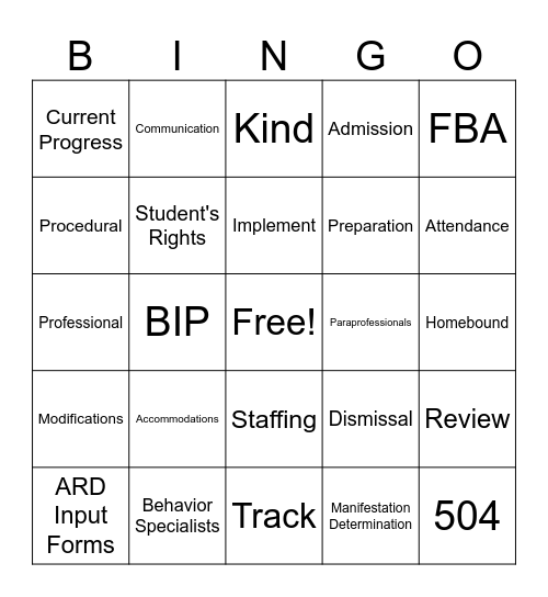 Teachers in 504 and ARD Meetings Bingo Card