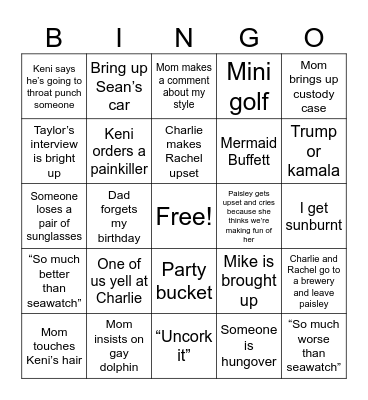 Vacation Bingo Card