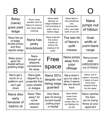 Ice Climbers jank Bingo Card