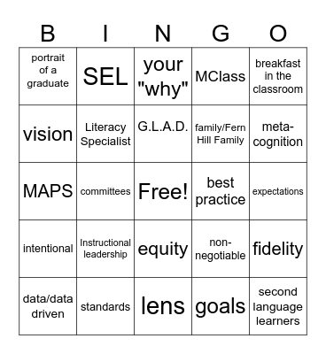 Pre-Service Bingo Card