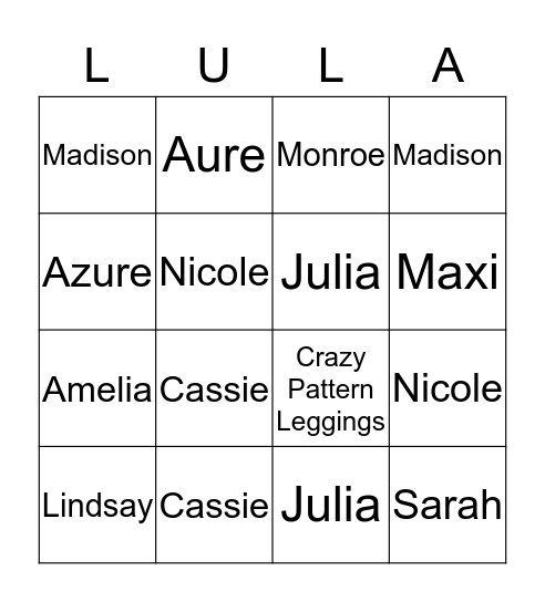 LuLaRoe Bingo Card