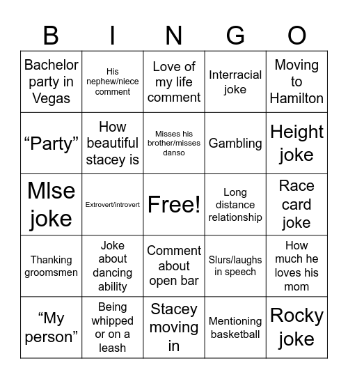 Danso wedding Bingo Card