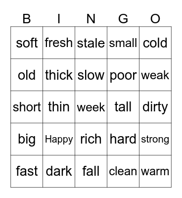 ADJECTIVES Bingo Card