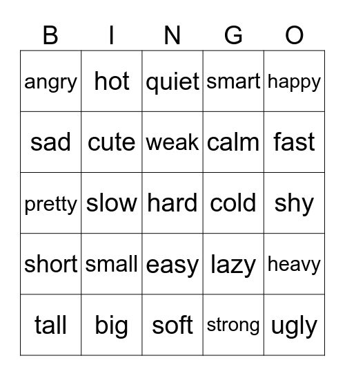 ADJECTIVES BINGO Card