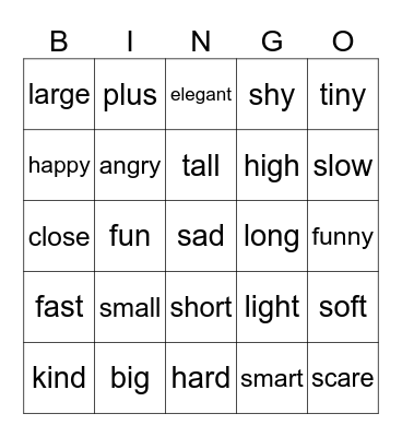 ADJECTIVES BINGO Card