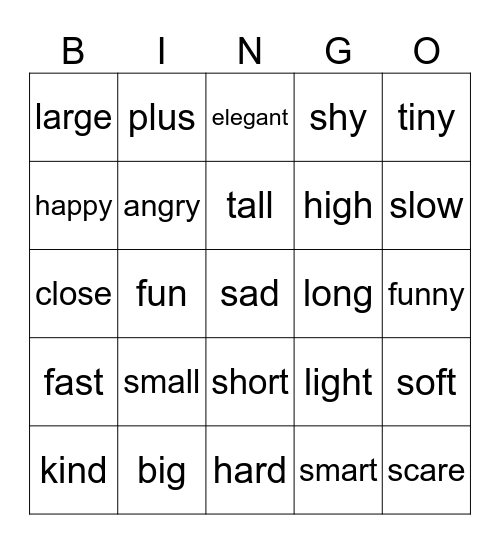 ADJECTIVES BINGO Card