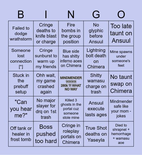 Mindmender Bingo Card