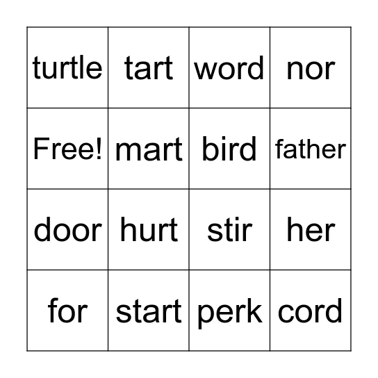 r controlled vowels 1 Bingo Card