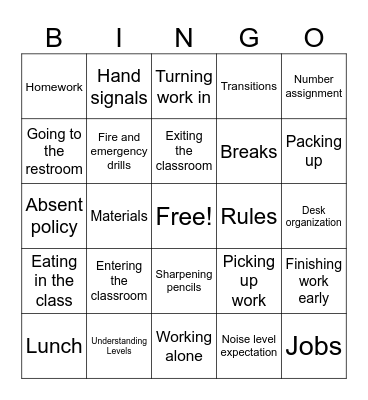 Procedures Bingo Card