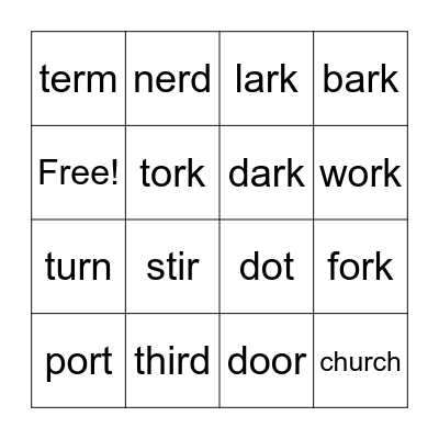 r controlled vowels 2 Bingo Card