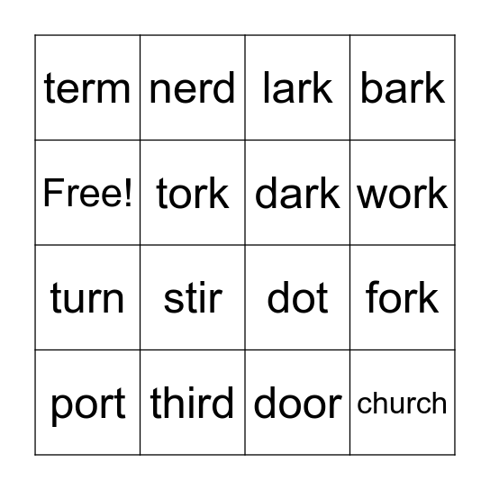 r controlled vowels 2 Bingo Card
