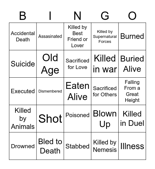 Death Tropes Bingo Card