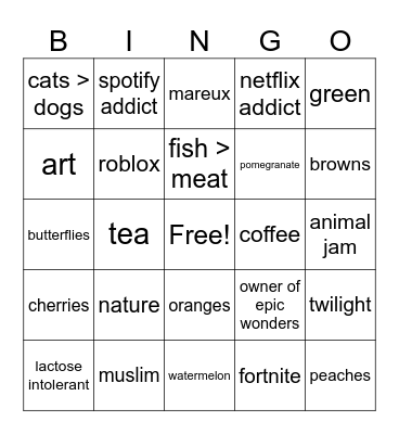 haneens bingo 🤍🙀🗣️ Bingo Card