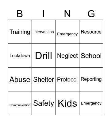 CCA Safety Training Bingo Card