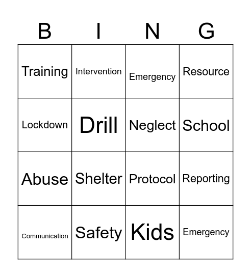 CCA Safety Training Bingo Card